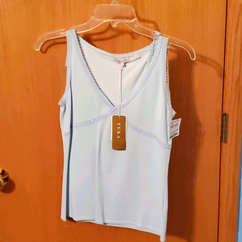 Yuka NWT Pale Blue Tank with Lace Trim
